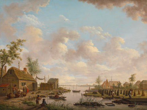 Landscape with Fishermen and Farmers Extracting Peat in a Marsh, Hendrik Willem Schweickhardt, 1783 Canvas Print