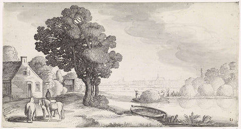 Transport of hay on a river with Haarlem in the distance, Jan van de Velde (II), 1639 - 1641 Canvas Print