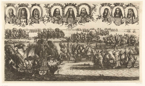 De twee zeeslagen op Schoonevelt, 1673, Romeyn de Hooghe (circle of), 1673 Canvas Print