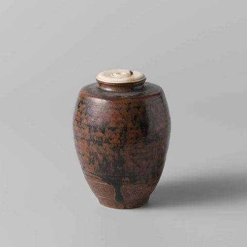 Tea caddy with a black brown glaze, anonymous, anonymous, c. 1600 - c. 1800 Canvas Print