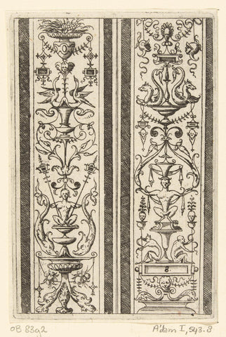 Two kandelabers, each between two shaded bands, Hans Sibmacher, c. 1525 - 1594 Canvas Print