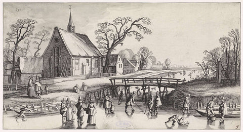 Winter landscape with skaters at a village, Jan van de Velde (II), 1639 - 1641 Canvas Print