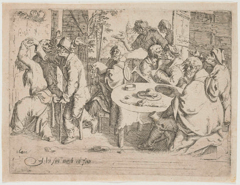 Three beggars and a woman at the table in an inn, Joost Cornelisz. Droochsloot, 1610 Canvas Print