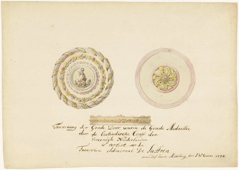 Design drawing of the medal box donated to the French vice-admiral De Suffren for services rendered, Johan Werner Gericke, 1784 Canvas Print