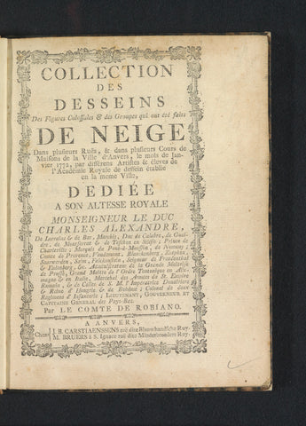 Titelpagina voor: Comte de Robiano, Collection des desseins des figures colossales (...) de Neige, 1772, J.B. Carstiaenssens, 1773 Canvas Print