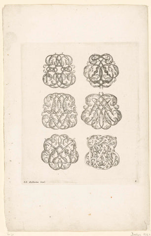 Six monograms, Johannes Jacobsz Folkema, after 1697 - before 1718 Canvas Print