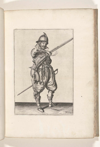 Soldier on watch with a rudder drawing his fuse (no. 38), c. 1600, Jacob de Gheyn (II) (workshop of), 1597 - 1607 Canvas Print