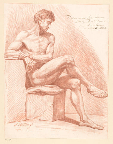 Seated male nude, seen from the side (2nd prize 1780), Jan Bulthuis, 1780 Canvas Print