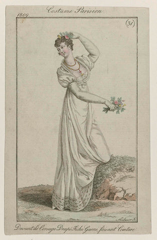 Journal des Dames et des Modes, editie Frankfurt 1809, Costume Parisien, (31) : Devant de Corsage Drapé (...), Friedrich Ludwig Neubauer, 1809 Canvas Print