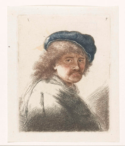 Self-portrait in a cap and scarf with the face dark: bust, Thomas Worlidge, 1710 - 1766 Canvas Print