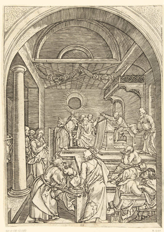 Christus onderwijst schriftgeleerden in tempel, Marcantonio Raimondi, 1510 - 1515 Canvas Print