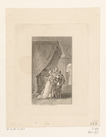 Embrace between two men in a regal hall, Daniel Nikolaus Chodowiecki, 1780 Canvas Print