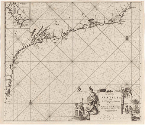 Pass map of part of the coast of Brazil near Rio de Janeiro, Jan Luyken, 1683 - 1799 Canvas Print