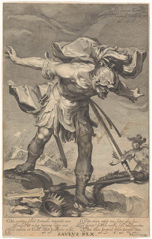 King Saul plunges into his sword, Willem Isaacsz. van Swanenburg, 1611 Canvas Print