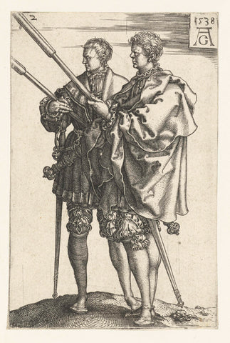 Twee mannen met fakkels, Heinrich Aldegrever, 1538 Canvas Print