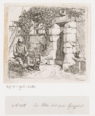 Old man with keeshond in front of a house, Johann Christoph Erhard, 1817 Canvas Print