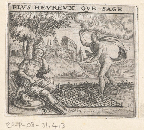 Sleeping soldier next to miniature town, Theodor de Bry, 1596 Canvas Print