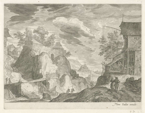 Rocky landscape with inn and houses, Aegidius Sadeler, 1624 - c. 1650 Canvas Print