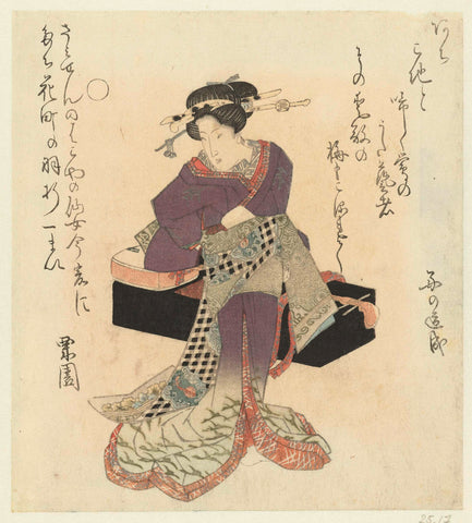 Geisha bindt haar ceintuur om, Kurizono, c. 1825 - c. 1830 Canvas Print