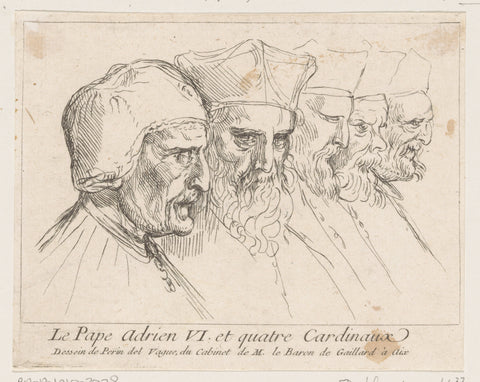 Portrait of Pope Adrian VI and four cardinals, anonymous, 1600 - 1699 Canvas Print