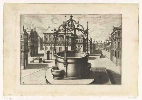 Round well with metal canopy, Johannes or Lucas van Doetechum, c. 1574 Canvas Print