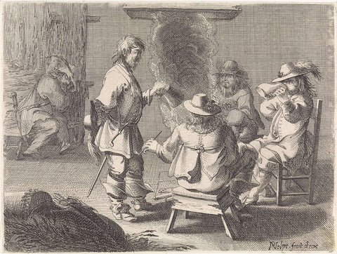 Men around a fire, Pieter Nolpe, 1623 - 1653 Canvas Print