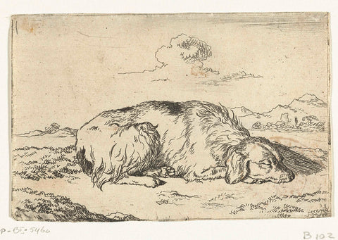 Sleeping dog, Marcus de Bye, 1657 - 1688 Canvas Print