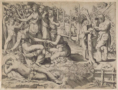 Flora gives a wreath, Giulio Bonasone, 1501 - 1577 Canvas Print