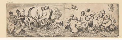 Sea goddesses pulled on a vessel, Pierre Brebiette, 1608 - 1650 Canvas Print