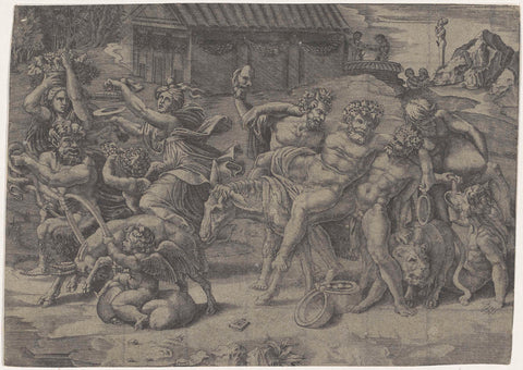 Triumph of Silenus, Agostino Veneziano, 1500 - 1536 Canvas Print