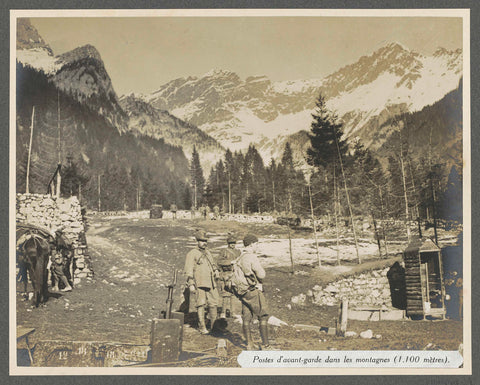 Soldiers at an outpost at an altitude of 1100 meters in the Dolomites, probably Italians, Henri de Rothschild (attributed to), 1916 Canvas Print