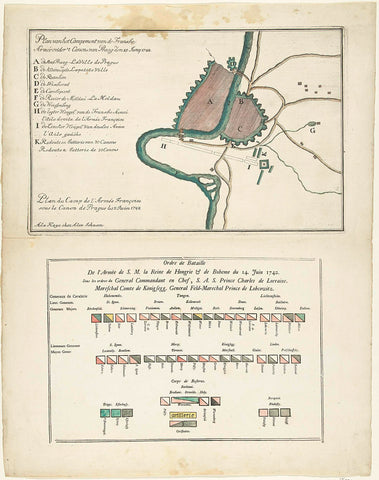 Plan and battle order of the armies at Prague on 14-15 June 1742, anonymous, 1742 Canvas Print