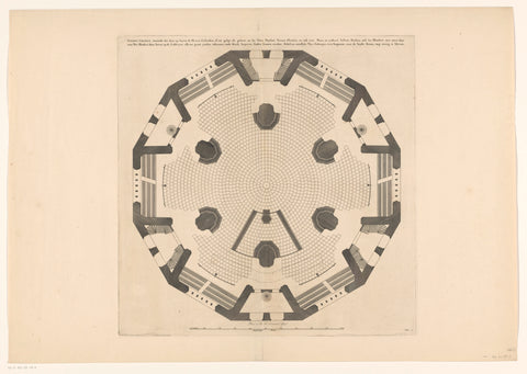 Plattegrond met de vierde laag van een koepelkerk voor op de Botermarkt te Amsterdam, Daniël Stopendaal (possibly), c. 1700 - 1705 Canvas Print