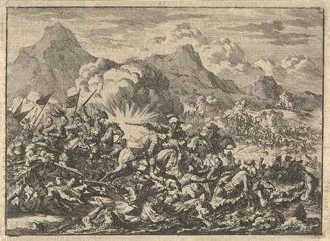 Pappenheim defeats the risen peasants in Austria near Linz on the Danube, 1626, Jan Luyken, 1698 Canvas Print