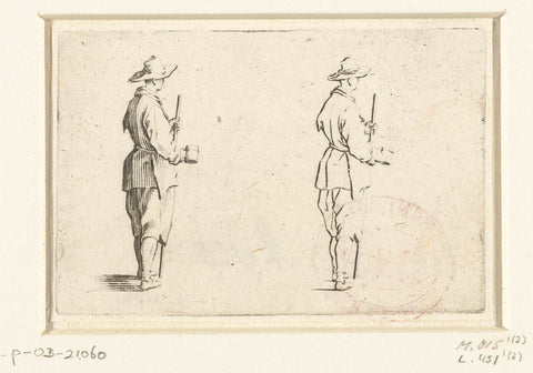 Twice the same man with cup and walking stick, seen on the right side, Jacques Callot, 1621 Canvas Print