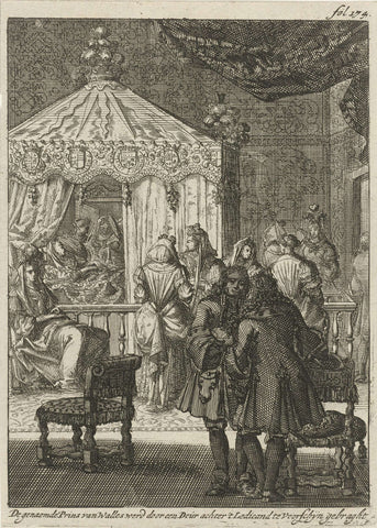 The birth of the Prince of Wales, 1686, Jan Luyken, 1689 Canvas Print