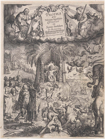 Man and animal in worship for Cupid, Jan Gerritsz Swelinck, 1627 Canvas Print