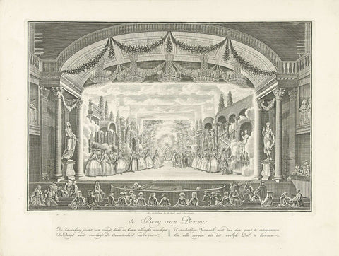 Theatre with stage set: De Berg van Parnas, Jan Punt (attributed to), 1760 - 1765 Canvas Print