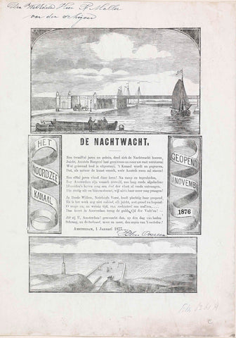 New Year's wish of the Amsterdam night watch for the year 1877, anonymous, 1876 - 1877 Canvas Print