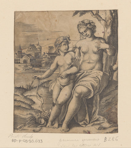 Venus en Amor, Agostino Veneziano, 1516 Canvas Print