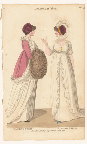 Magazine of Female Fashions of London and Paris. No. 36. London Feb., 1801: Walking Dress; Evening Dress, Richard Phillips, 1801 Canvas Print