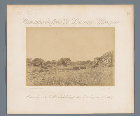 Remains of a destroyed railway bridge over the Sucutuini river in Mozambique, Manuel Romão Pereira, c. 1886 - c. 1895 Canvas Print