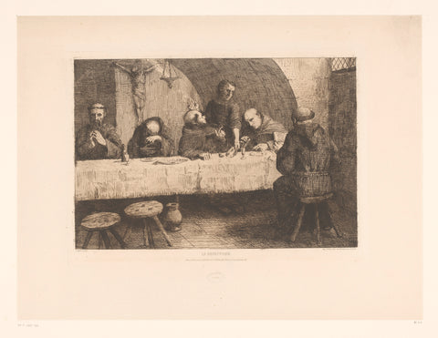 Refectory with praying monks, Alphonse Legros, 1863 Canvas Print