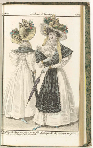 Journal des Dames et des Modes, Costume Parisien, 25 August 1827, (2529): Chapeau de tissu de gaze..., anonymous, 1827 Canvas Print