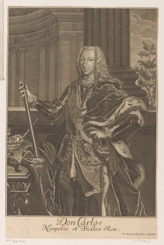 Portrait of Charles III as King of Naples and Sicily, Johann Martin Bernigeroth, 1735-1759 Canvas Print