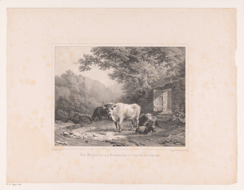 Cows and goat by a brook, Barend Cornelis Koekkoek, 1845 Canvas Print