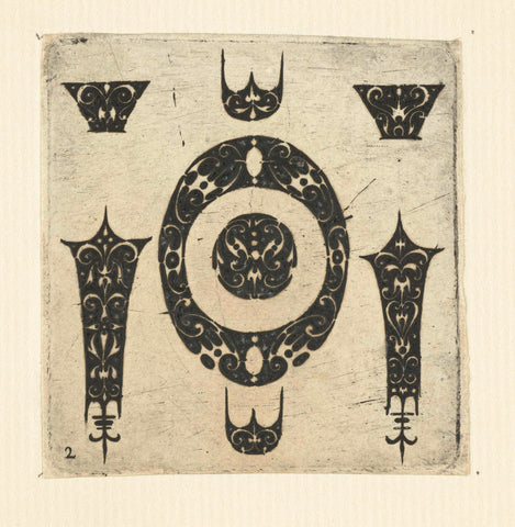 Design for oval edge of dial and six ornaments, anonymous, 1612 Canvas Print