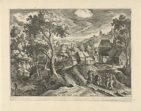 Landscape with Abraham and the three angels, Johann Sadeler (I), 1580 - 1600 Canvas Print