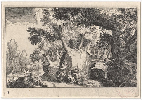 Forest landscape with Hagar and Ishmael, Simon Frisius, 1611 Canvas Print