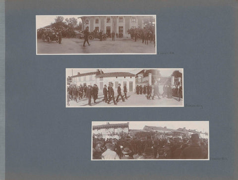 Soldiers walk down a street in Franrijk, anonymous, 1902 Canvas Print